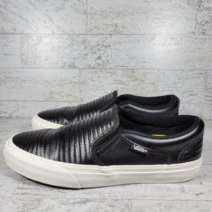 Vans Classic Slip-On Moto Black Leather Womens Sz 7.5 Unisex Shoes